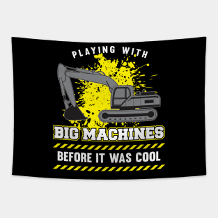 Funny Excavator and Construction Worker Heavy Equipment Tapestry