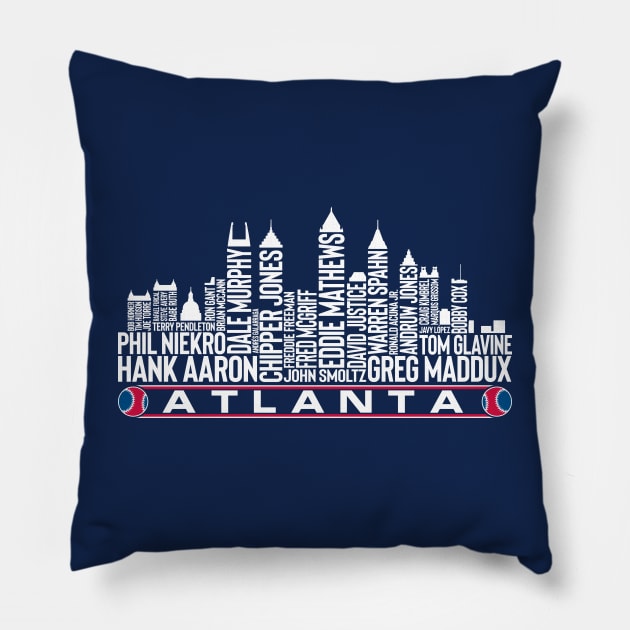 Atlanta Baseball Team All Time Legends, Atlanta City Skyline Pillow by Legend Skyline