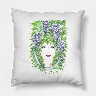 Purple Wisteria Green Woman Pillow