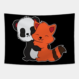 Cute Red Panda Hugging Black Panda Babies Tapestry