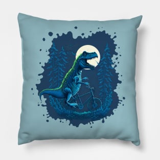 Dinosaur lover cyclist under the moon in forest Pillow