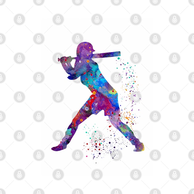 Baseball Batter Girl Watercolor Silhouette by LotusGifts