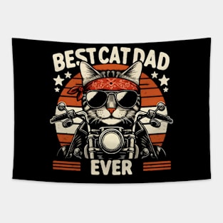 Best Cat Dad Ever Funny Cat Lover Motorcycle Rider Fathers Day Tapestry