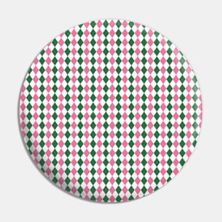 Green Pink and White Argyle Pattern Diamond Checks Pin