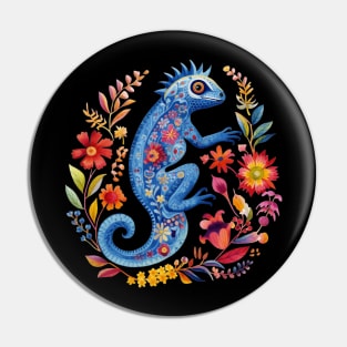 A Chameleon in Scandinavian Folk Art Style Pin