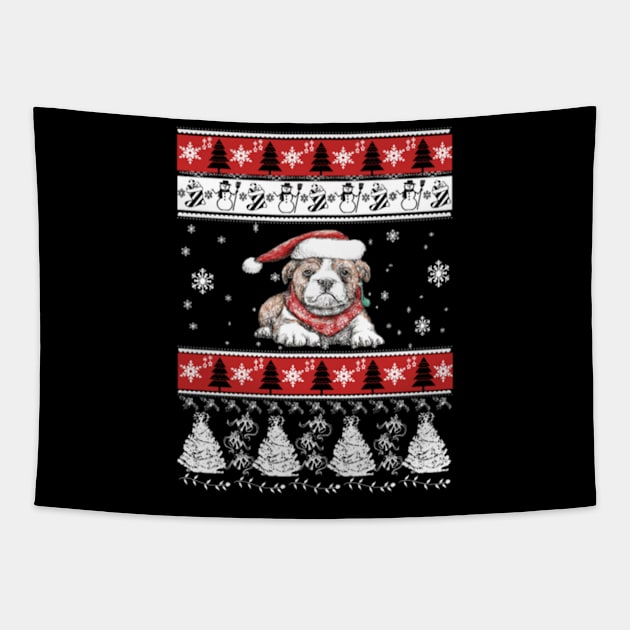 Bulldog Ugly Christmas Sweater Gifts Ideas Tapestry by uglygiftideas