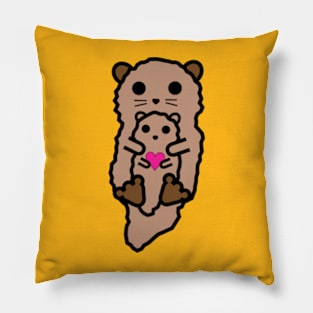 Cute Otter Holding Baby Pillow