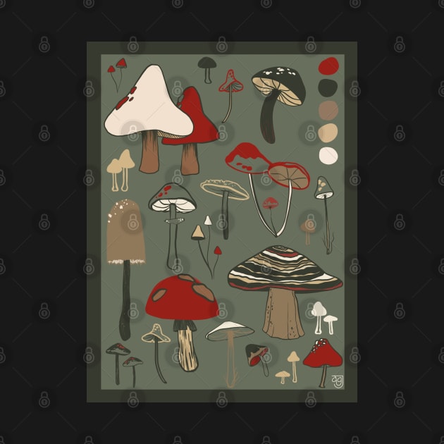 Mushrooms Botanical Cottagecore Doodles by Mayfully