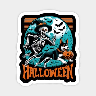 Skeleton Chasing Dog Halloween Magnet
