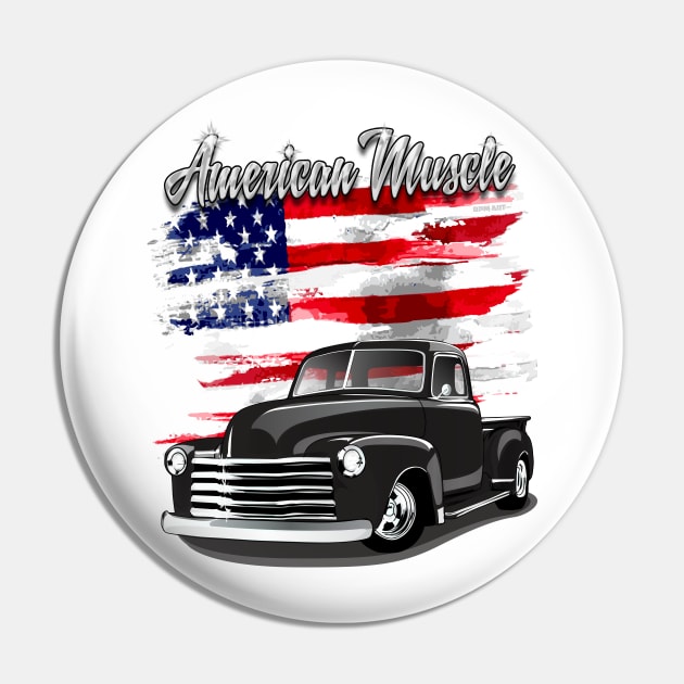 1948 Black Chevy Pickup Truck American Muscle Pin by RPM-ART