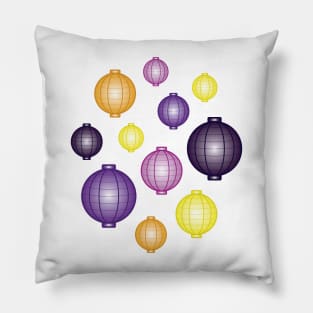 Lanterns | Mid Autumn Festival | Purple Orange Yellow | White Pillow