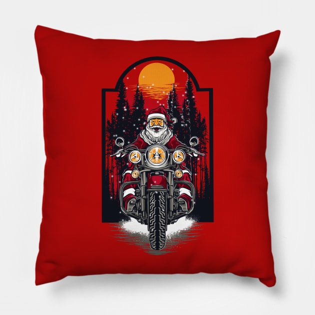 Biker Santa Claus - Christmas Motorcycle Design Pillow by EllizClothing