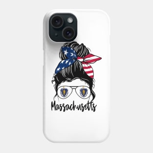 Massachusetts girl Messy bun , American Girl , Massachusetts Flag Phone Case