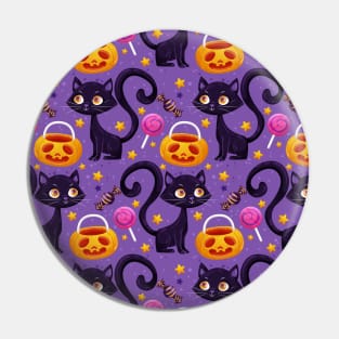 Black Cats JackOLanterns Candy Halloween Cute Fun Spooky Design Pin