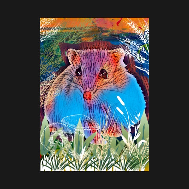 Cute whimsical hammie hamster sitting in wheat field by FineArtMaster