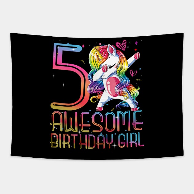 awesome dabbing unicorn birthday 5 year old Girl 5th B-day Tapestry by The Design Catalyst