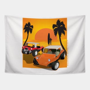 Dune Buggy  Front and Back with Sunset and Surfer Dune Buggies Tapestry