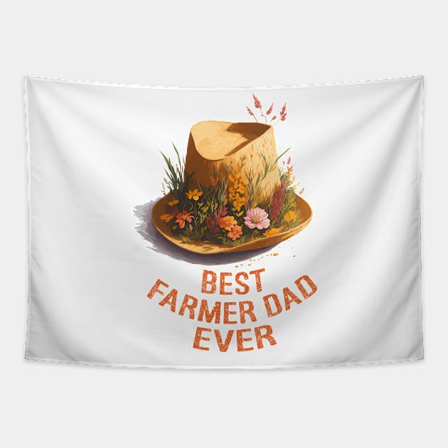 Best Farmer Dad Ever Vintage Floral Straw Hat For Fathers Day Tapestry by ZAZIZU
