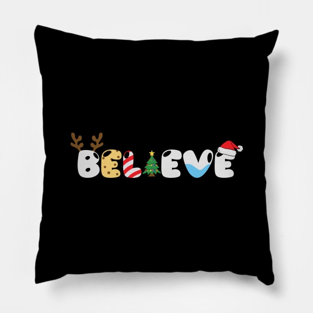 Believe Matching Family Christmas Gift Pillow by BadDesignCo