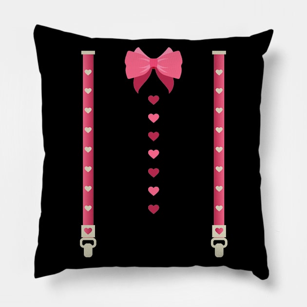 Hearts Bow Tie Suspenders Valentines Day Costume Pillow by Tesszero