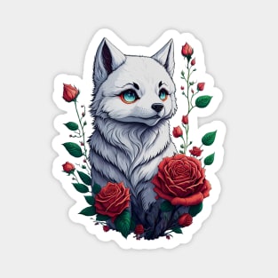 White Foxy Among the Roses Magnet