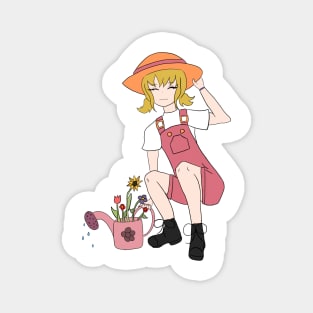 Gardening Girl with Flowers Magnet