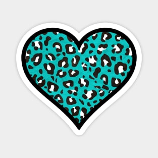 Teal, Black, and White Leopard Print Heart Magnet