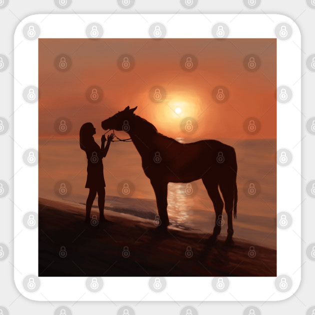 Girl And Her Horse Digital Painting Art Sticker Teepublic