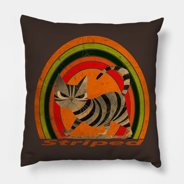 vintage striped cat Pillow by rika marleni