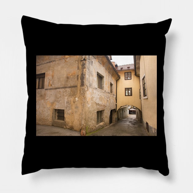 Historic Street in Skofja Loka, Slovenia Pillow by jojobob