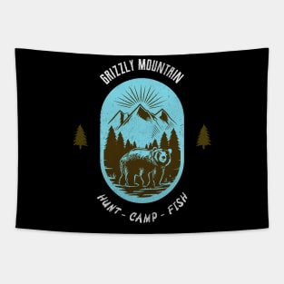 Grizzly Mountain Hunt Camp Fish - Blue V2 Tapestry