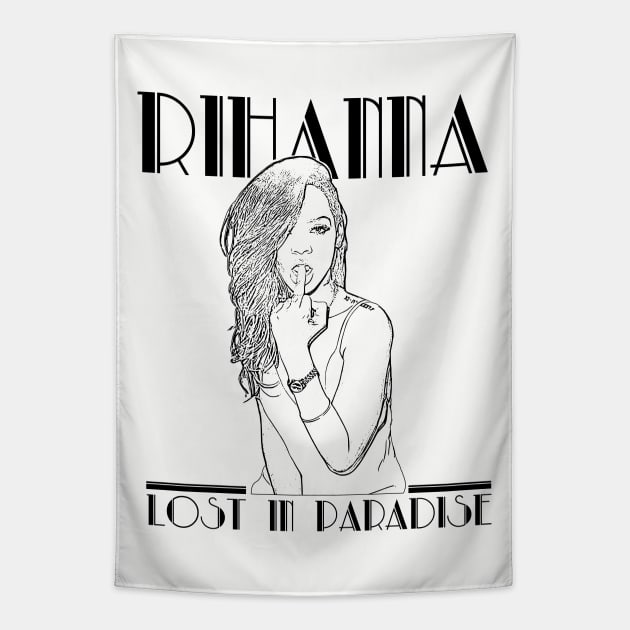 Rihanna // Lost in paradise // Black retro Tapestry by Degiab