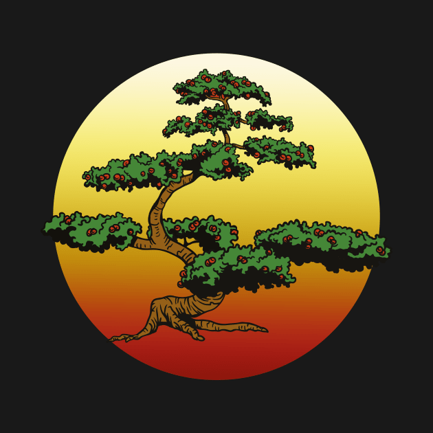 Bonsai tree before setting sun by Foxxy Merch