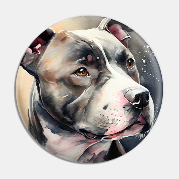 Watercolor Grey and White Pit Bull Terrier Pin by designs4days