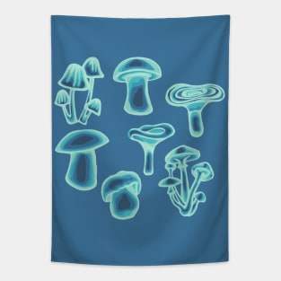 Psychedelic Teal Mushrooms Sticker Pack and All Over Print Tapestry