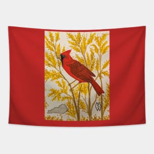 Kentucky state bird and flower, the cardinal and goldenrod Tapestry