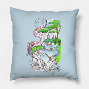 Unicorn Horses Pony Zen Pond Fish Koi Equine Equestrian Wings Winged Flying Yin Yang Pillow