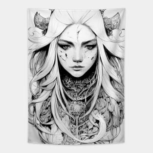 Warrior Beauty Wild Nature Illustration Line Epic Illustration Line Art Tapestry