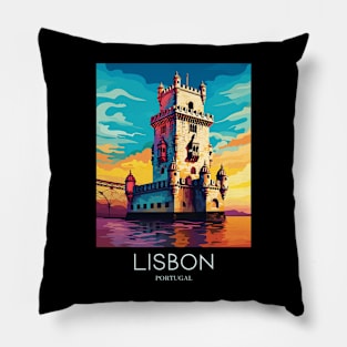 A Pop Art Travel Print of Lisbon - Portugal Pillow