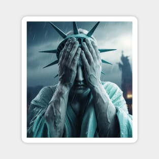 Statue of liberty crying with her hands covering her face Magnet