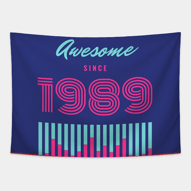 Blue and Pink Retro Birthday Event Tapestry by MOUKI