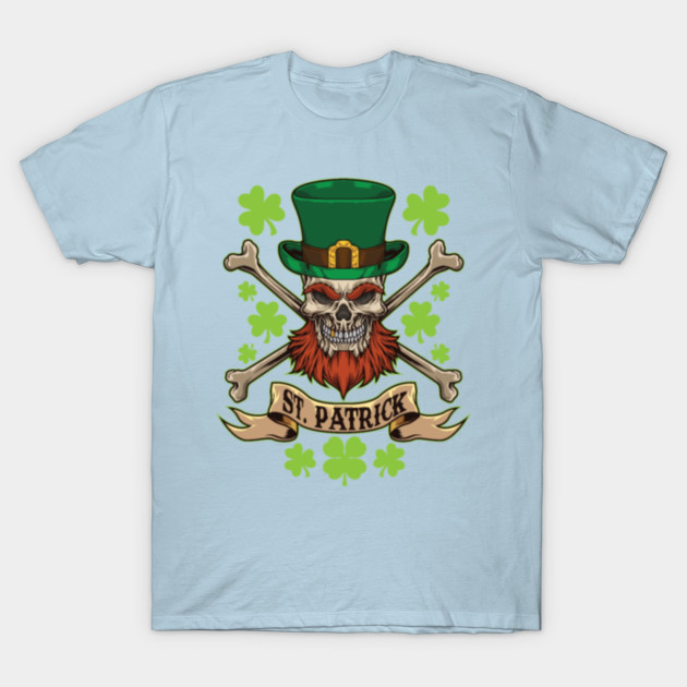 Disover Horror Skull Bones Line Art Irish Skull St Patrick Pirate Lucky Bones - Horror Skull Bones Line Art Irish Skul - T-Shirt