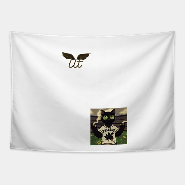 LitQ - Black Anime Cat smoking weed football inspired print Tapestry by LitQ