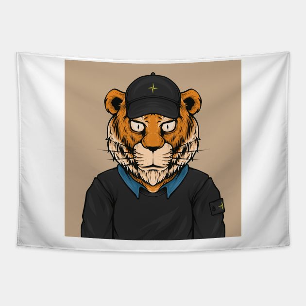 Cute Tiger Tshirt Tapestry by BERKAH SERAWUNG