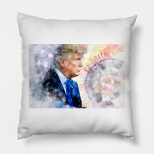 Donald Trump with Seal of the President and American flag Pillow