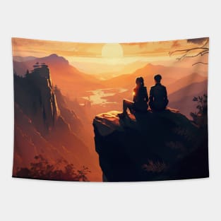 Mountain Hiking Sunset, Adventure Travel Tapestry