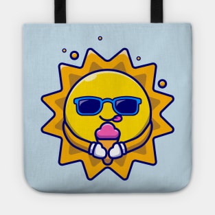 Cute Sun Wearing Glasses Eating Ice Cream Cartoon Tote