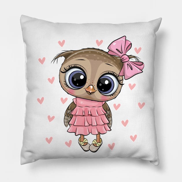 Cute fashion owl in a dress Pillow by Reginast777