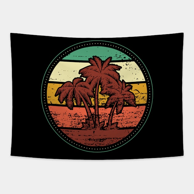 Palm Tree Vintage Retro Style Tropical Beach Sunset Tapestry by aneisha