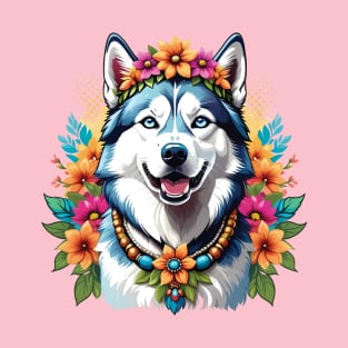 Hippie Husky in Flowers T-Shirt